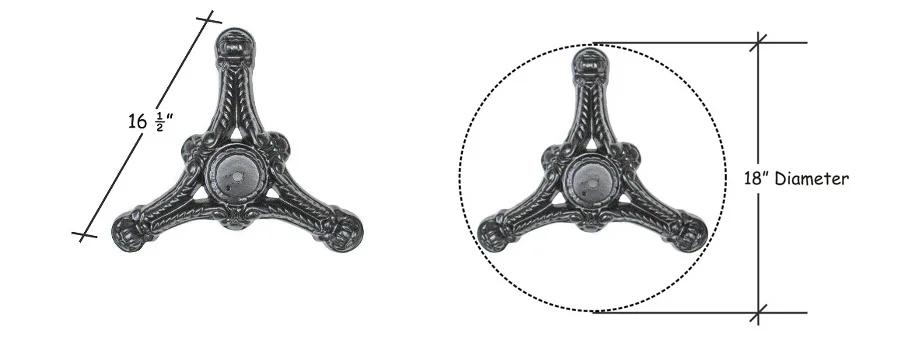 Ornate Cast Iron Tripod Table Base Dimensions Detail