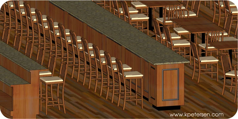 Deco Wood Bar Stools with Upholstered Seats Installation Drawing