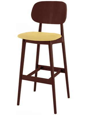 Modern Wood Upholstered Barstool Walnut Finish Front View
