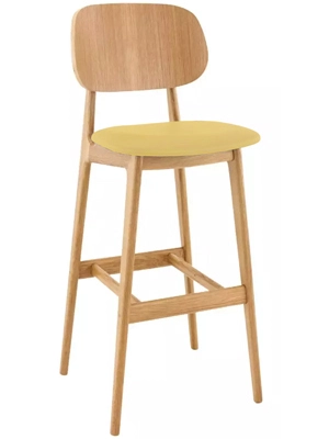 Modern Wood Upholstered Barstool Natural Finish Front View