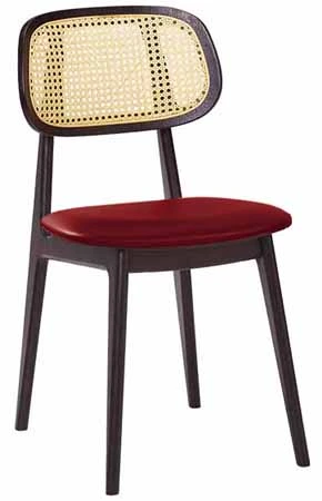 Modern Wood Restaurant Chair Upholstered Seat Cane Back Front View