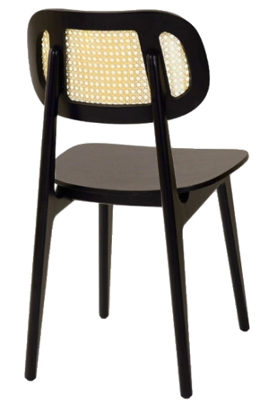 Modern Wood Restaurant Chair Wood Seat Cane Back Rear View