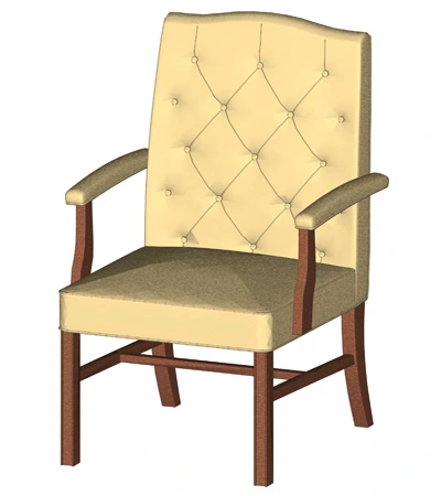 Tufted Upholstered High Back Guest Armchair Drawing Front View