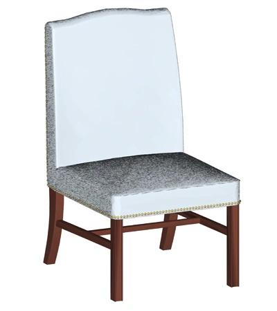 Upholstered Plain High Back Guest Chair With Trim Nails Drawing Front View