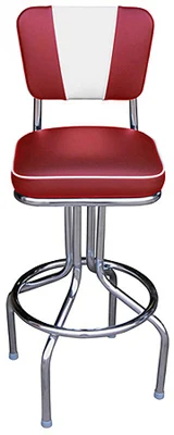 Retro Chrome Diner Chair Seat Bar Stool Red with White V Back