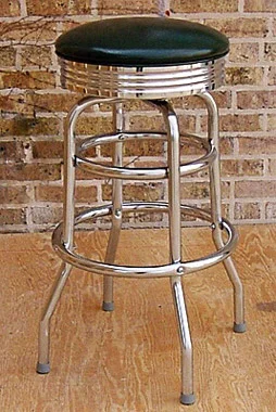 1950's Chrome Bar Stool Custom Upholstery Naugahyde English Pub Hunter Green