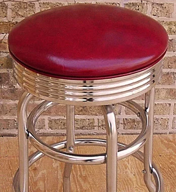 1950's Chrome Bar Stool Custom Upholstery Naugahyde English Pub Ruby Seat Detail