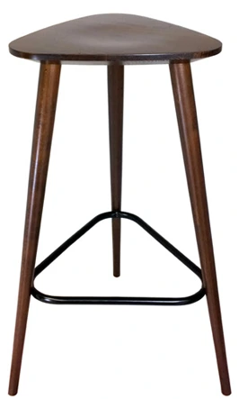 Three Legged Triangle Seat Wood Bar Stool Front View
