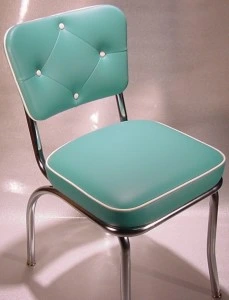 Green and White Diner Chair Diamond Tufted Back Detail