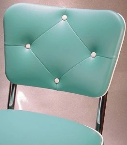 Green and White Diner Chair Diamond Tufted Back Detail