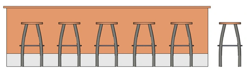 Backless Steel Bar Stool with Oak Seat Installation Elevation Drawing