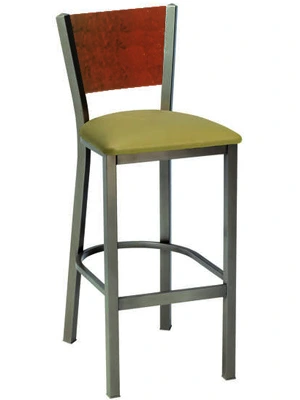 Steel Bar Stool with Wood Backrest and Upholstered Seat
