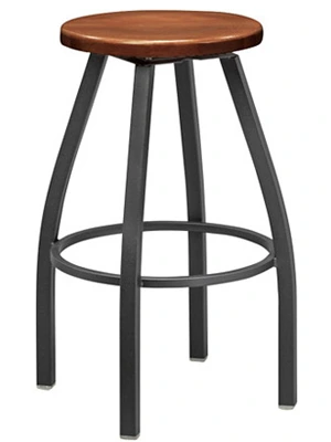 Backless Steel Swivel Seat Bar Stool Oak Seat