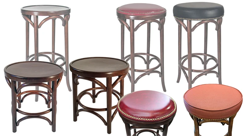 Backless Bentwood Pub Chairs and Pub Stools Shown For Comparison