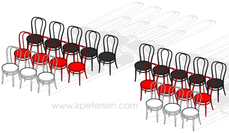 Bentwood Style Steel Chairs White, Black and Red