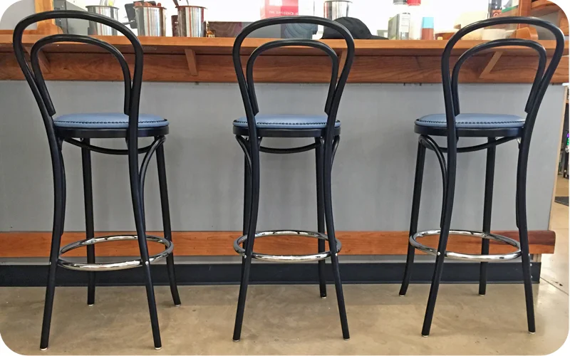 Thonet Style Bentwood Bar Stools Upholstered Nail Trim Seats Installation