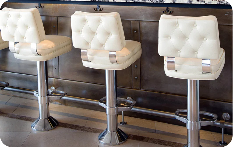 Dual Curved Tempered Aluminum Backrest Support Deluxe Floor Mounted Counter Stools White Upholstery Installation