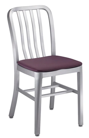 Brushed Aluminum Restaurant Chair Front View Upholstered Seat Option
