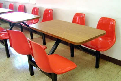 Fiberglass Shell Seat Cafeteria Four Seat
            Rectangular Cluster Seating Unit Installation