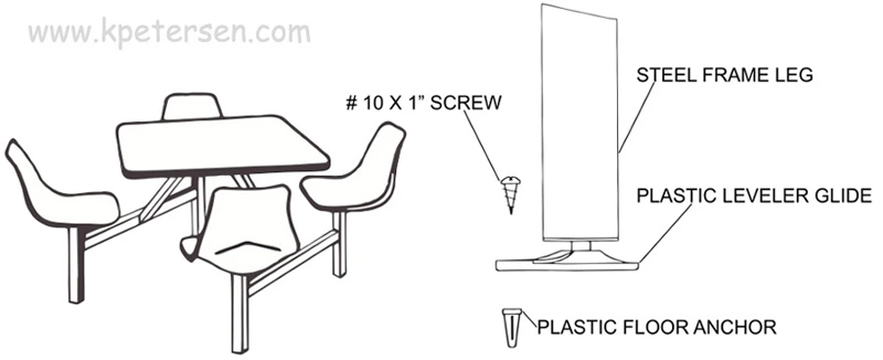 Adjustable Leveler Detail For Surface Mount Cafeteria Cluster Seating Units