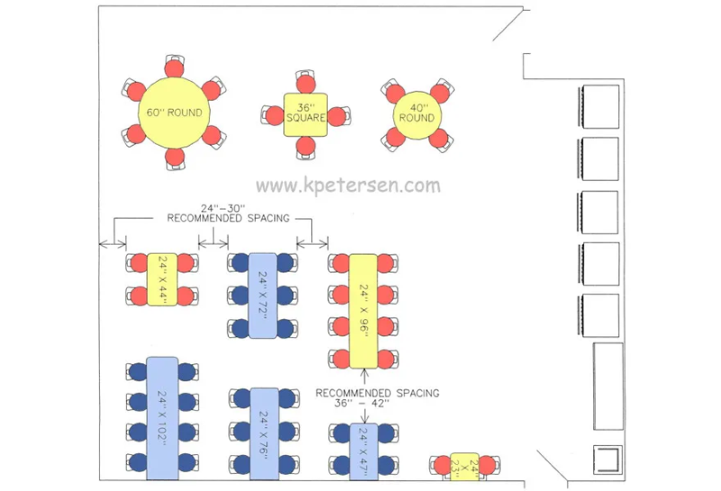 Cafeteria Cluster Seating Arrangement Drawings Plan View.