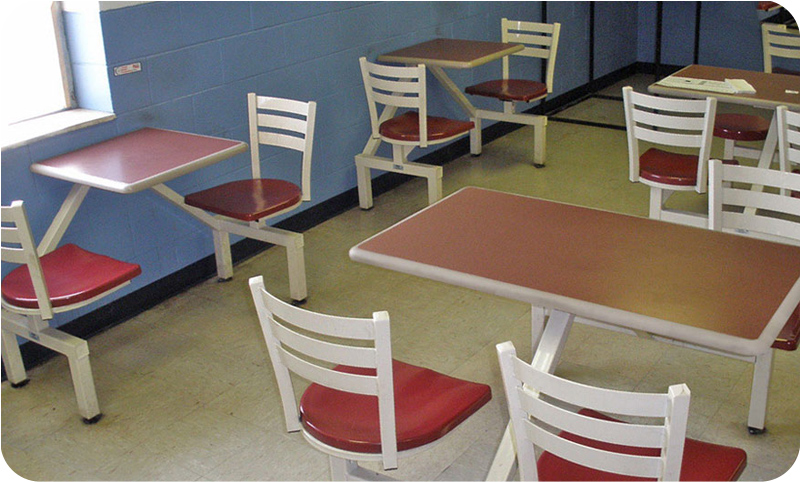 Steel Ladderback Style Cafeteria Cluster Seating Installation