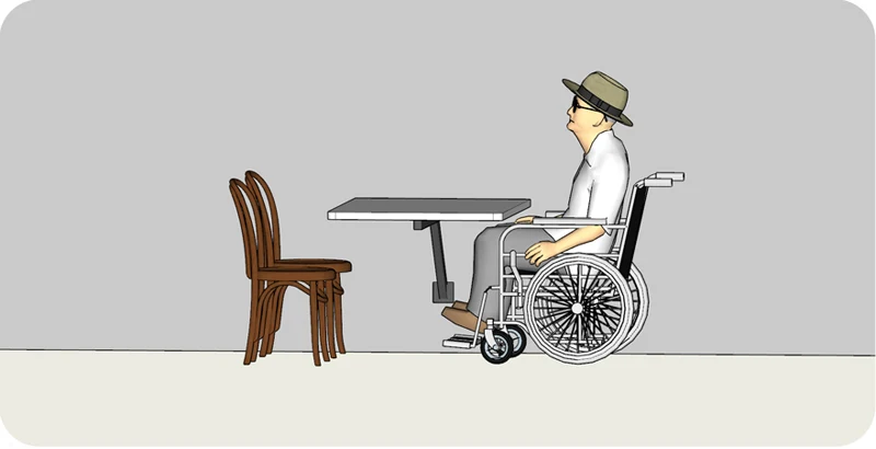 Wall Mounted Cantilever Table Support Drawing With Wheelchair