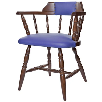 Early American, Colonial Style Wood Restaurant Dining Room Captains Armchair Upholstered Seat and Back