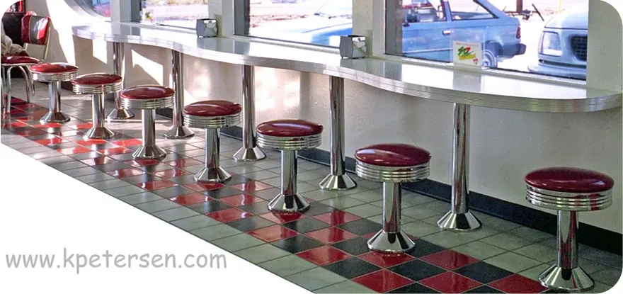 Chair Height Soda Fountain Counter Stool with Round Chrome Ring Seat Installation