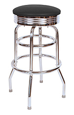 QUICKSHIP 1950's Chrome Ring Budget Bar Stool Black Vinyl