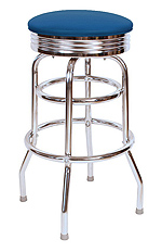 QUICKSHIP 1950's Chrome Ring Budget Bar Stool Blue Vinyl