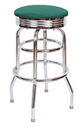 QUICKSHIP 1950's Chrome Ring Budget Bar Stool Green Vinyl