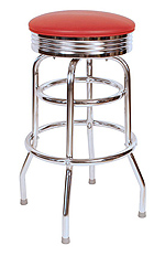 QUICKSHIP 1950's Chrome Ring Budget Bar Stool Red Vinyl