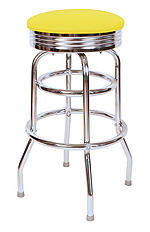 QUICKSHIP 1950's Chrome Ring Budget Bar Stool Yellow Vinyl