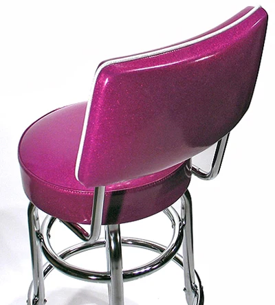 Fuschia Seat and Back of Back Detail Double Ring Chrome Bar Stool with Backrest