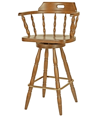 Closeout Maple Stain, Early American, Colonial Style Wood Captains Swivel Bar Stool Wood Seat