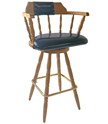 Closeout Maple Stain, Early American, Colonial Style Upholstered Wood Captains Swivel Bar Stool