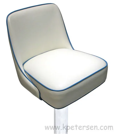 Coffee Shop Counter Stool Floor Mounted White Vinyl with Alternate Color Welt Cord Seat Detail