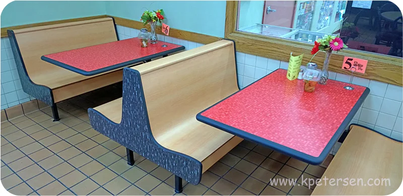 Restaurant Booths Curved Laminated Plastic Seats with Laminated Plastic End Panels Installation Detail