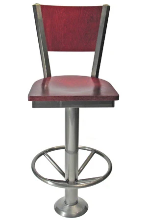 Wood Back Bolt Down Counter Stool Wood Seat Front View