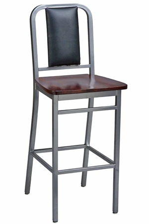 Deco Steel Bar Stool with Wood Seat and Upholstered Back