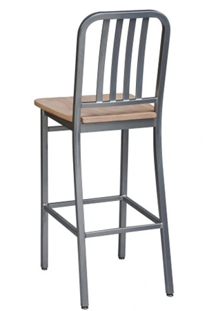 Deco Steel Restaurant Bar Stool With Wood Seat, Standard Black Frame Rear View