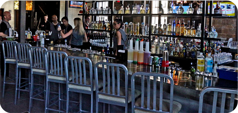 Deco Steel Bar Stools with Upholstered Seats Installation