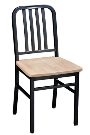 Deco Steel Restaurant Chair With Wood Seat, Standard Black Frame
