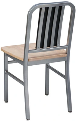 Deco Steel Restaurant Chair with Wood Seat and Upholstered Back Rear View