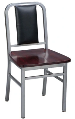 Deco Steel Restaurant Chair with Dark Finish Wood Seat and Upholstered Back