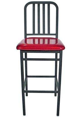 Deco Steel Bar Stool with Upholstered Seat Front View