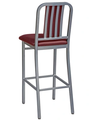 Deco Steel Bar Stool with Upholstered Seat and Back Front View