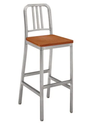 Deco Aluminum Barstool With Medium Stained Wood Veneer Seat