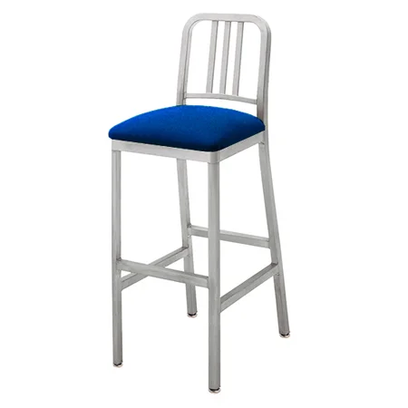 Decodina Aluminum Barstool With Blue Upholstered Seat